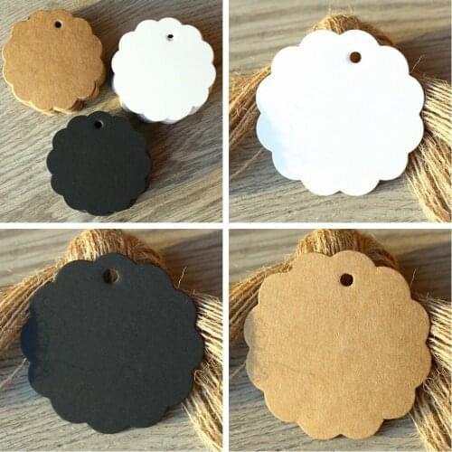 1000pcs/lot White Black Brown Kraft Paper Tags Flower Shaped Label Luggage Wedding Note Blank Price Hang Tag 6*6cm