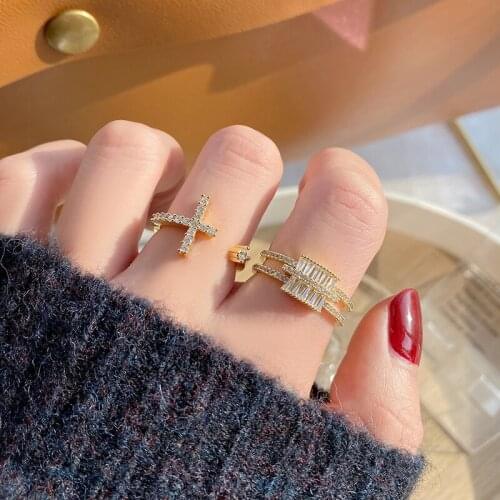 14K Gold Plated Cross Delicate Jewelry Engagement Adjustable Rings for Women Simple Style Geometric Zircon Elegant Wedding Rings