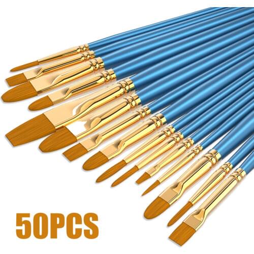 50pcs Artist Paint Brush Set High Quality Nylon Hair Watercolor Acrylic Oil Brush Painting Art Supplies Stationery