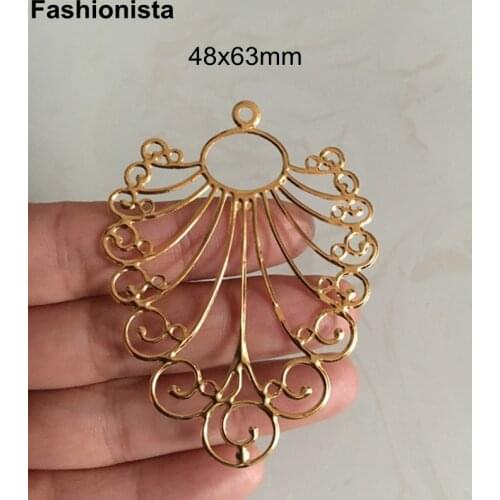 50 pcs - Hollow Scroll Peacock Tail Charms For Jewelry Making,48x63mm Metal Filigree Charms,Gold-color -I