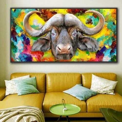5D Diy Diamond Embroidery Modern Cow Yellow Green Yak Wall Art Pictures Mosaic Full Square Round Buffalo Home DecorationZP-4115