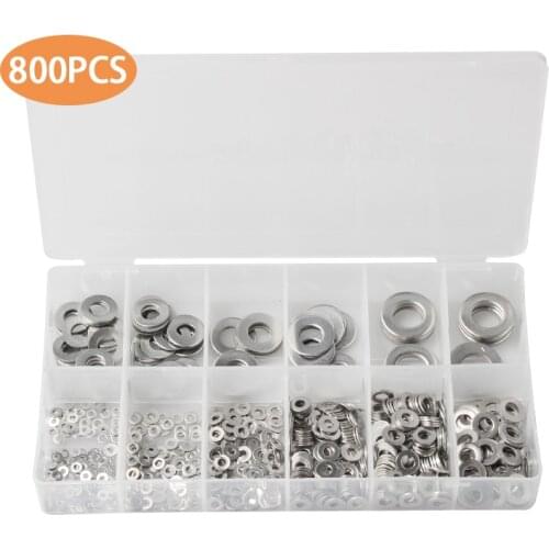 800Pcs M2/2.5/3/4/5/6/8/10/12 304 Stainless Steel Flat Machine Washer Plain Washer Gaskets Set