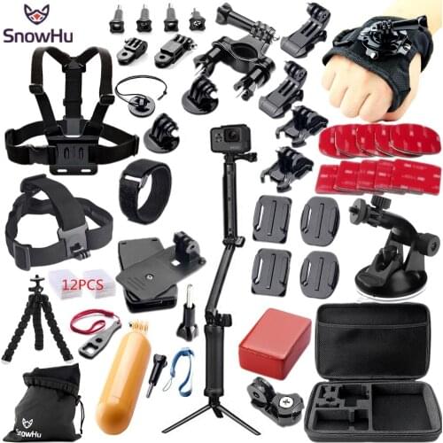 SnowHu for Gopro Accessories Set for go pro hero 9 8 7 6 kit 3 way selfie stick for yi 4k for Eken h8r sport camera GS38