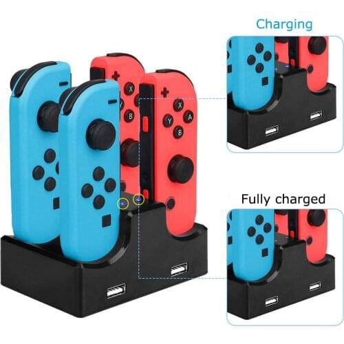 Nintendos Switch JOY CON Charger Base with LED Display 4 in 1 COMPACT Charging Station Stand Controller Bracket with 2-Port USB