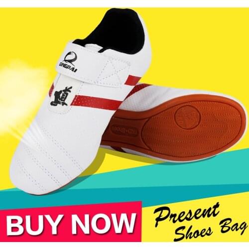 White PU Leather Taekwondo shoes Sport Boxing Kung fu TaiChi shoes for Adult men women children for size 27-44 Training Sneaker