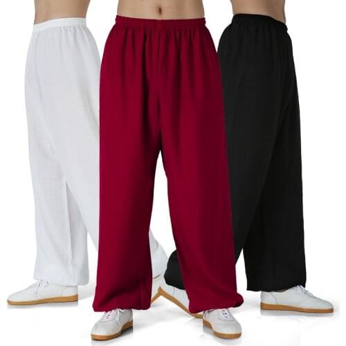 Tai Chi female cotton linen elasticity trousers men summer Kung Fu Tai Chiquan practice clothing martial arts yoga bloom pants