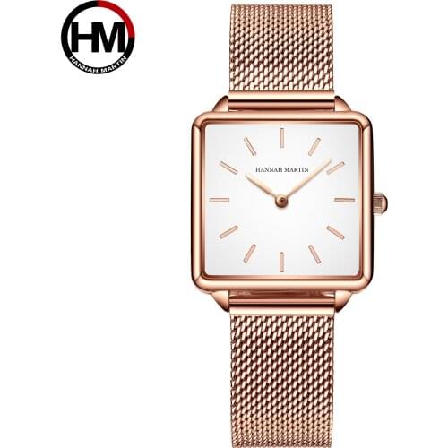 Hannah Martin Japan Movement Drop Shipping Women Rose Gold Simple Fashion Casual Brand Wristwatch Luxury Lady Square Watches