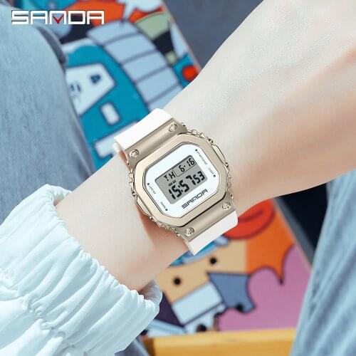 SANDA Fashion Brand Led Light Digital Watches For Women Men Square Dial Waterproof Sports Unisex Casual Electronic Watches 9006
