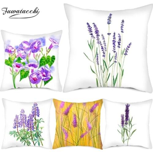 Fuwatacchi Purple Lavender Flower Print Cushion Cover Plant Floral Photo Pillow Cover for Home Living Room Sofa Decor Pillowcase