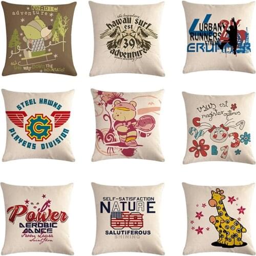Cartoon Animals Cushion Cover Cotton Linen Bear 45x45cm Decorative Pillow Case Throw Pillow Cover For Sofa