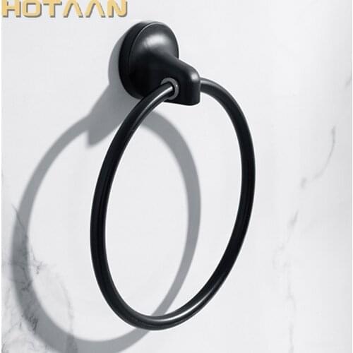 Matte Black Finish Stainless Steel Wall Mounted Towel Ring Bathroom Accessories Round Towel Holder Bathroom Towel Rack Hanger