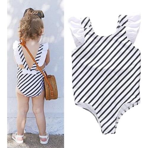 DHL 100pcs Baby Girls Swimwear One-Piece Swimsuit Stripe Backless Romper Bathing Suit Summer Clothes