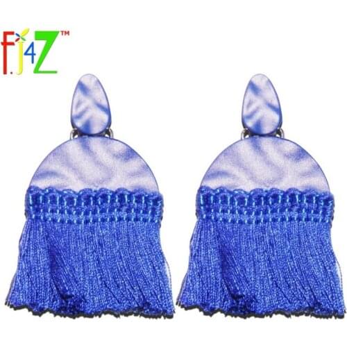 F.J4Z 2017 New Arrival Earring Fashion Popular Blue Black Alloy Handmade Tassel Drop Earrings for women collier Bijoux