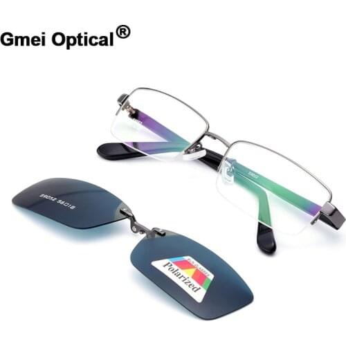Gmei Optical S9052 Polarized Clip-On Eyeglasses Frame Alloy Full Rim Rectangular Glasses Frame