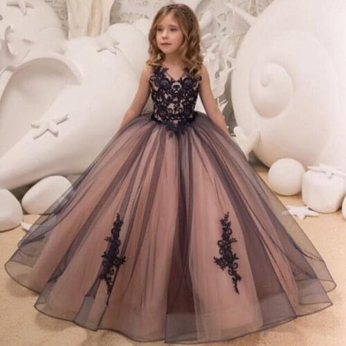 Princess Toddler Christmas wedding and party glitz pageant dresses for girls Long Black Ball Gown Lace Flower Girl Dresses
