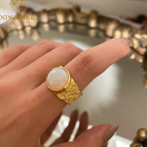 XIYANIKE 925 Sterling Silver Oversized Gemstone Ring French Retro Fashion Tin Foil Texture Antique Gorgeous Handmade Кольцо Gift