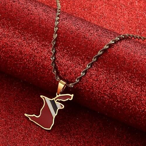 Trinidad and Tobago Map Flag Pendant and Necklace Gold Color Trendy Ethnic Jewelry Gift for Women Men Necklaces