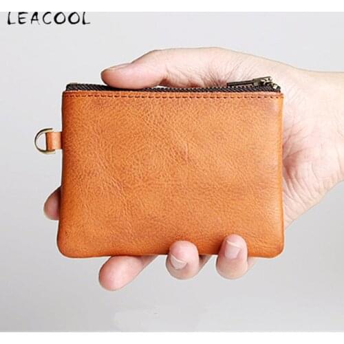 Genuine Cowhide Leather Coin Purse Portable Pouch Men Mini Wallets Women Small Purse Credit Card Wallet Change Bag Money Bag