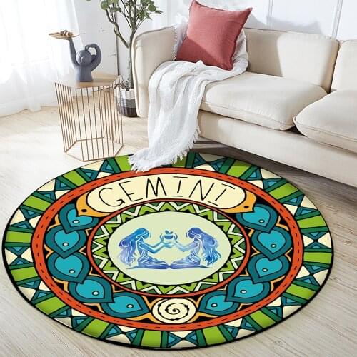 12 Constellation Gemini Round Floor Mat Flannel Anti-slip Carpet Durable Carpet Floor Mat Home Bedroom Living Room Decoration