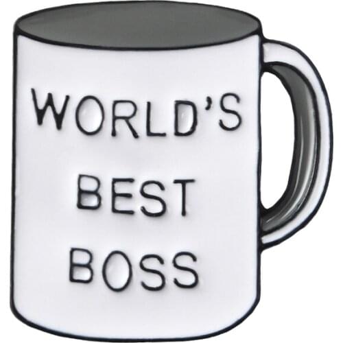 Worlds Best Boss Alphabetic Mugs Cup Enamel Brooches Badges Lapel pins Brooches Women Men jewelry Accessories For Gift