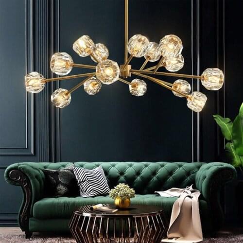 Modern Led Crystal Chandelier Copper Hanging Pendant Light Fixtures Luxry Flush Mounted Branches for Bedroom Living Room