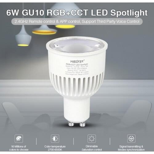 Miboxer FUT106 GU10 6W RGB+CCT LED Spotlight Dimmable led Bulb lamp 110V 220V for Bedroom Restaurant Sitting Cook room lighting