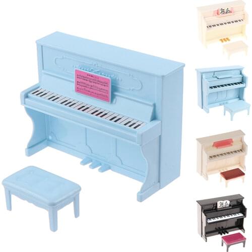 1set 1:12 Wooden Grand Piano With Stool Model Dollhouse Miniature White Exquisite For Dollhouse Play Toys Accessories
