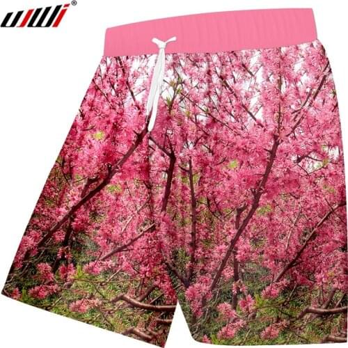 UJWI Mens New Cool Dropshipping Beach Shorts 3D Printed Creative The Peach Blossom Stitching Cool Spandex Clothing