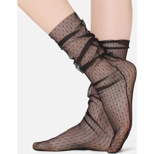 Chic Womens Harajuku Breathable Transparent Mesh Small Polka Dot Socks.Ladies Girls Gauze Fishnet Dots Socks Female Hosiery Sox