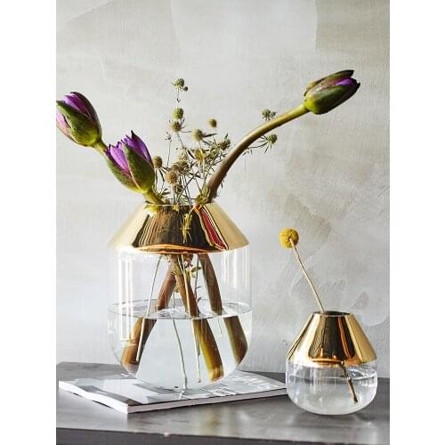 New vase simple design closing gold-plated transparent glass vase dining table living room model between vases