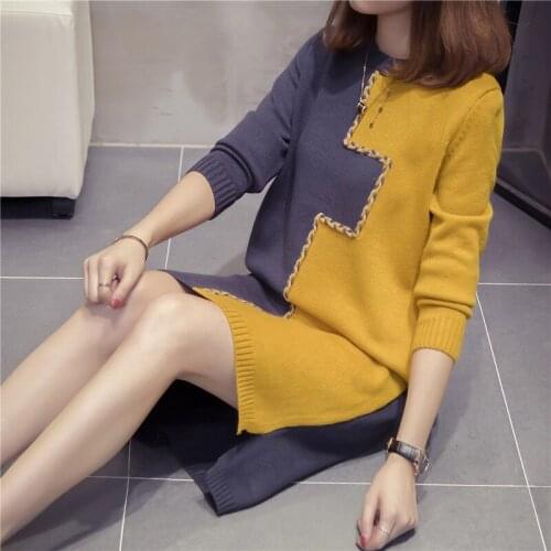 New Fashion 2021 Women Autumn Winter Mid-length Knitted Pullover Sweater Dress Casual Warm Elegant Female Knit Sweaters Vestidos