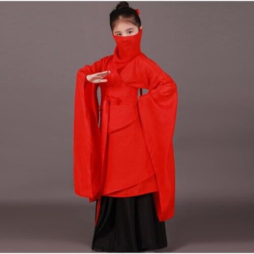 New 6 Pcs Children Chinese Folk Costume Red Girl Hanfu Costume Ancient Chinese Costume for Kids Group Stage Clothes 18
