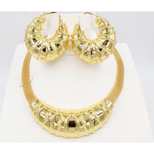 NEW High Quality Ltaly 750 Gold color Jewelry Set For Women african beads fashion necklace set earring jewelry