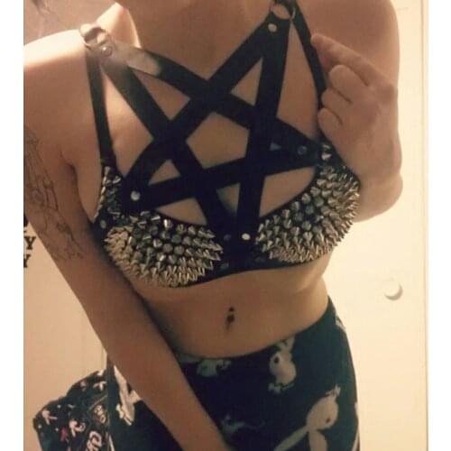 New women sexy Body Harness Gothic Harajuku pentagram rave wear bondage bra sexy lingerie pentagram bondage harness blte