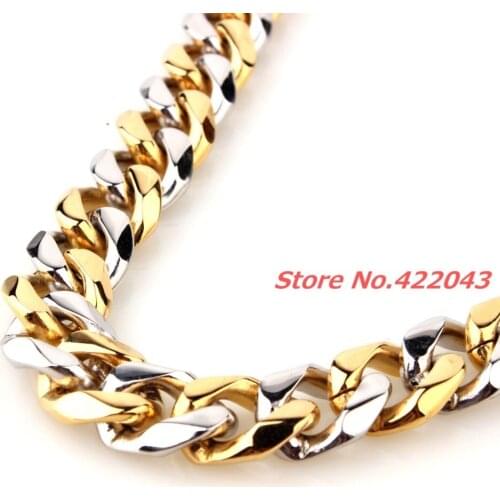 8-40" 15mm New Charming Jewelry 316L Stainless Steel Silver Gold color Mens Boys Necklace Curb Chain Tone Link