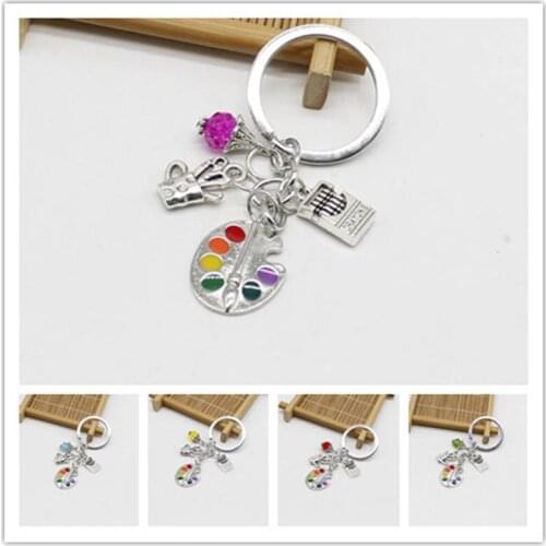 1 painting tool palette and beaded cigarette pen holder pendant keychain, art amulet DIY keychain charm gift jewelry