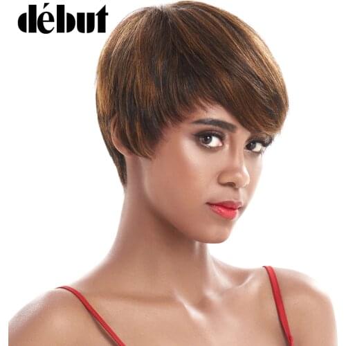 Debut Pixie Cut Short Human Hair Wigs For Women Brazilian Straight Human Hair Wigs Ombre Natural Wave Fashion Brown Wigs Red
