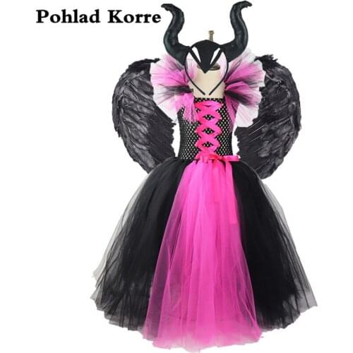 Girls Black Rose Red Evil Witch Queen Tutu Dress Kids Halloween Costume Carnival Party Dresses For Girls Children Clothes XX060