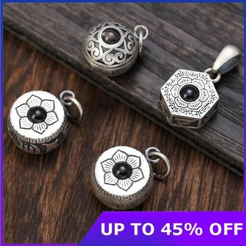 Thai silver Men Women Pendant Real S999 Sterling Silver Buddha Mantra Amulet Micro engraving Necklace Pendant Jewelry silver 925