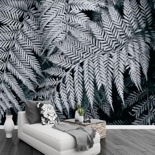 Custom Photo Wallpaper 3D Black And White Fern Plant Leaves Mural Living Room TV Sofa Bedroom Background Wall Home Decor Fresco