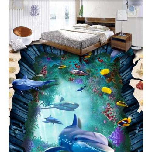 PVC waterfall dream forest lotus carp non-slip waterproof self-adhesive 3D floor sticker tiles bathroom 3D wallpaper