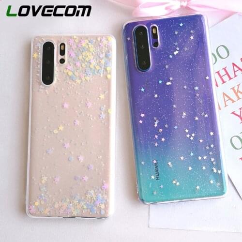 LOVECOM Luxury Bling Glitter Star Case For Huawei P40 Pro P30 P20 Lite Mate 30 20 Pro Honor Transparent Soft Phone Back Cover