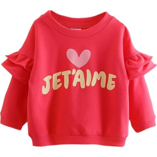 0-8Years Girls Bottoming Shirts Spring Autumn Teenagers Childrens Ruffle Long-Sleeved Sweaters Love Pattern Tops Kids Clothes