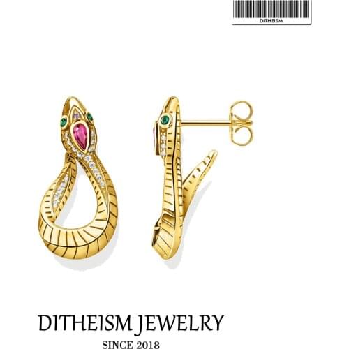 Earrings Golden Snake 2021 New Europe Style Vintage Fine Jewerly Ear Studs 925 Sterling Silver Bijoux Gift For Women Girls