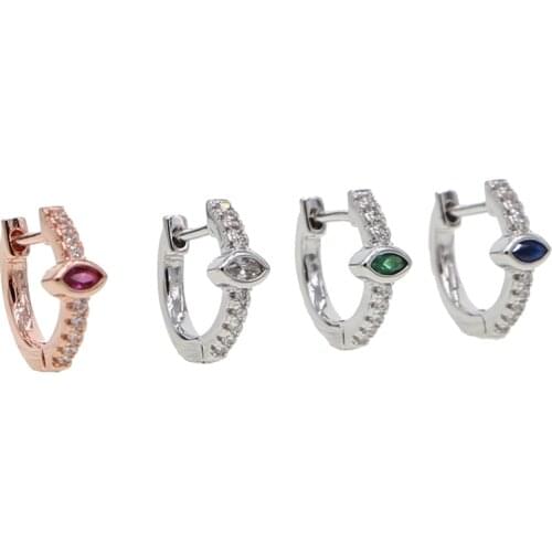 Silver plated rose gold color small cz birthstone hoop earring for women minimal delicate jewelry