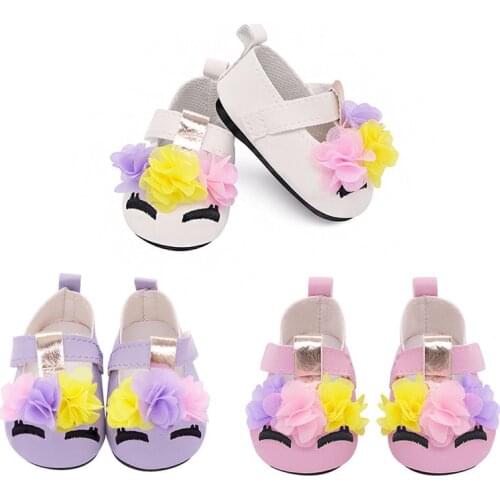 Fashion New Pattern Popular Tricolor Unicorn Leather Shoes Fit 18 Inch American&43cm Baby New Born Doll Clothes Accessories