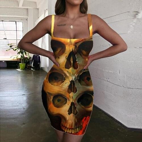 KYKU Skull Dresses Women Halloween Vestido Sexy Rock 3d Print Party Ladies Dresses Womens Clothing Plus Size Vintage Beach Femme