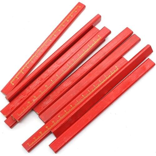 10 pcs/lot Carpenters Pencils Builder Joiners Woodworking Craft Thick Core Flattened Mark with Ruler Black Lead DIY Custom Pen