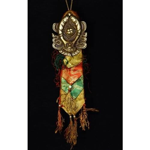 11"Tibet Buddhism Old Bronze With prayer flags Pisces statue Pendant Ward off evil spirits Town House Exorcism