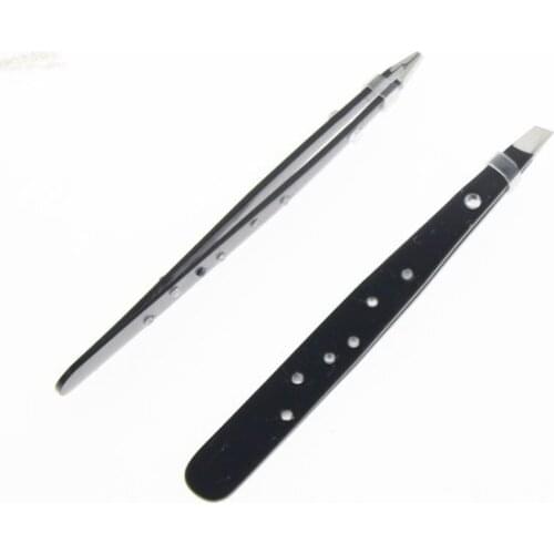 2Pcs/Set With Rhinestone High Quality Professional Stainless Steel Slant Women Girl Metal Beauty EyeBrow Tweezer